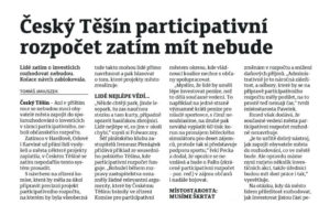 Read more about the article Napsali o nás: Český Těšín  participativní rozpočet zatím mít nebude